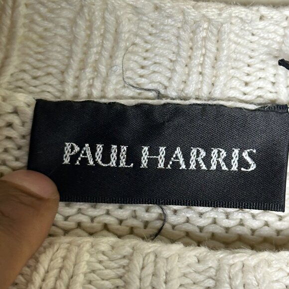 VTG Paul Harris Ramie Sweater Men M 90s White Abstract Argyle Design Classic - Picture 3 of 16
